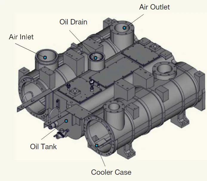 Samsung SM Series cooler case with air inlet, air outlet, oil drain and oil tank